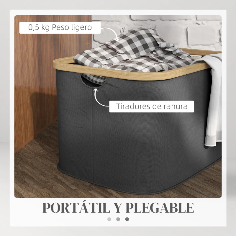 HOMCOM Cesto de la Ropa Sucia Plegable 36 L con Asas para Baño Dormitorio Lavadero 44,3x33,3x26,5 cm Negro