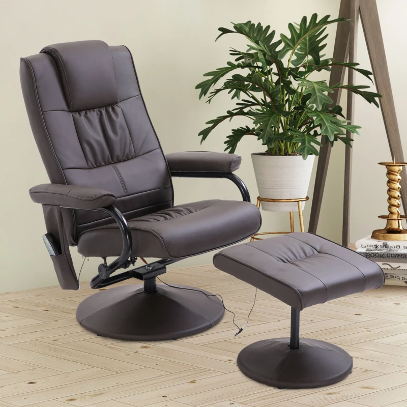 HOMCOM Fauteuil de Massage et Relaxation électrique pivotant inclinable avec Repose-Pied revêtement synthétique Chocolat