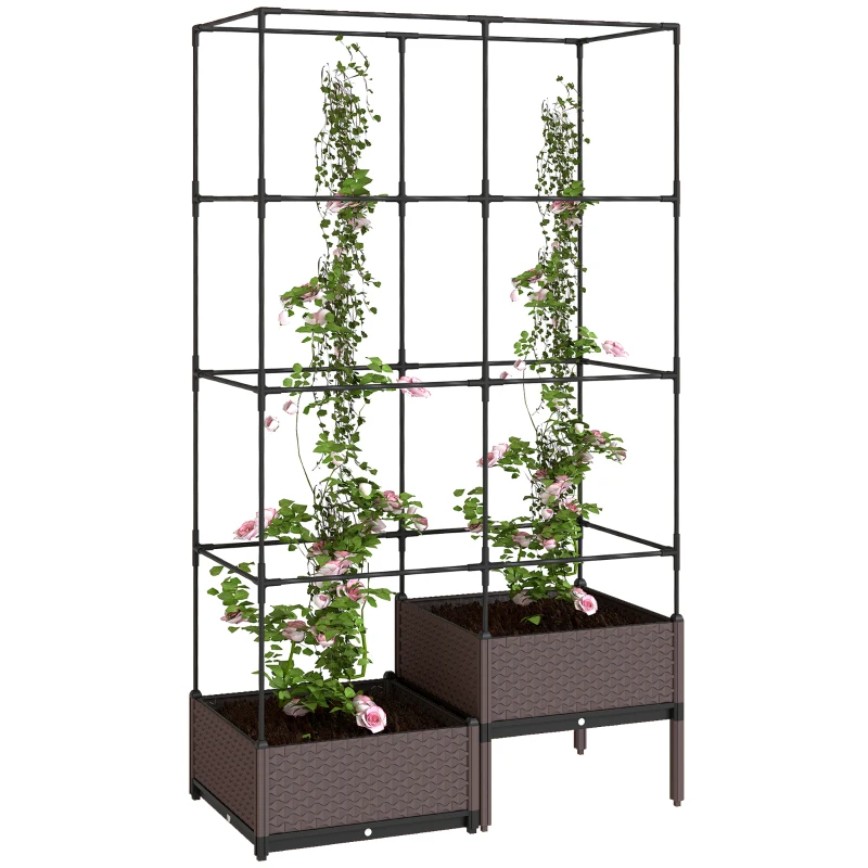 Outsunny Verhoogd plantenbed met klimrek, afvoeropeningen, kunststof plantenbak 100 x 50 x 174 cm