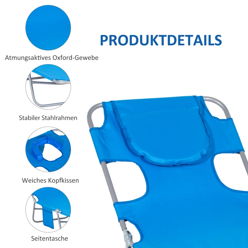 Outsunny Tuinligstoel, Ligstoel met Gewatteerde Gezichtsopening, Massage-Ligstoel voor Buiten, Zijvak, Stof, Metaal, Blauw
