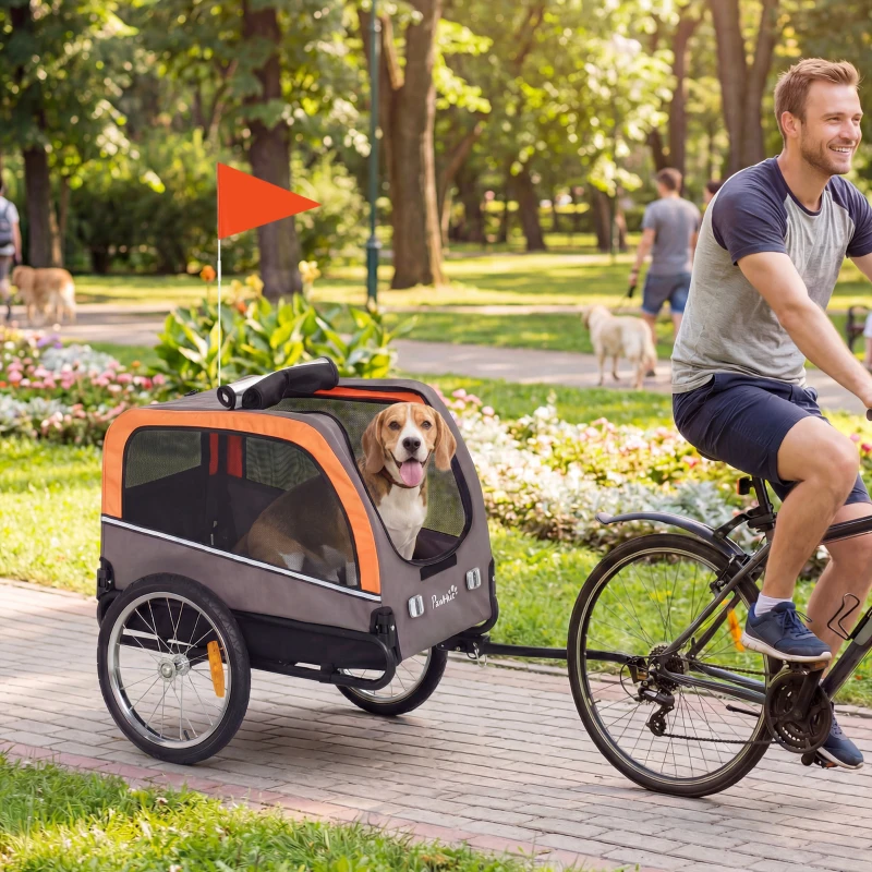 PawHut Hondenaanhanger Opvouwbare Fietskar met Veiligheidsreflectoren voor Kleine en Middelgrote Honden tot 20 kg Oranje