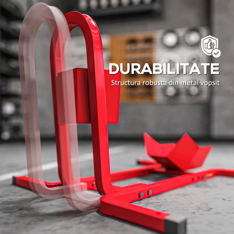 HOMCOM Suport pentru Roți Motocicletă Ajustabil pe 3 Niveluri 250 kg max din Metal, 60x55x43 cm, Roșu