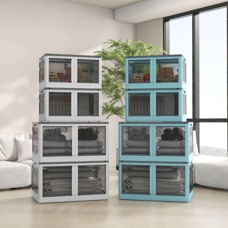 HOMCOM Opbergdoos, set van 3, inklapbaar, met wielen, 60 x 42 x 34 cm, wit