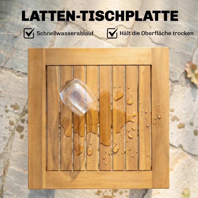 Outsunny Bijzettafel 48 x 48 cm Weerbestendig Tuintafel met Lattenontwerp Verstelbare Voeten, Vierkant
