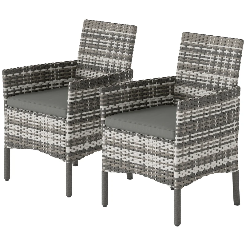 Outsunny 2-delige set tuinstoelen van polyrotan met 2 stoelen, afneembare kussens, stalen frame, grijs