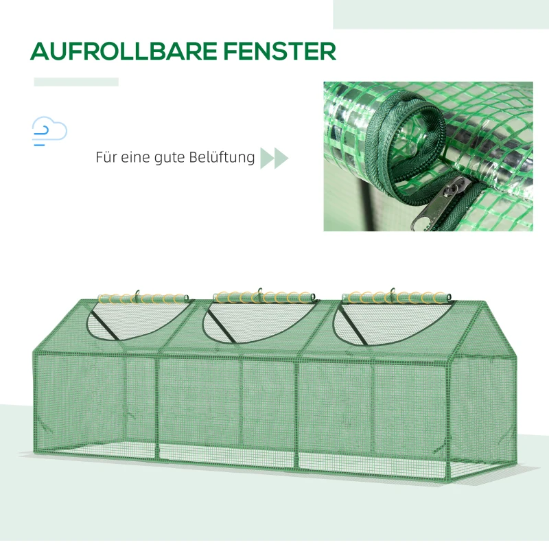 Outsunny Kas met oprolbare ramen, weerbestendig, 180 cm x 60 cm x 60 cm, Groen