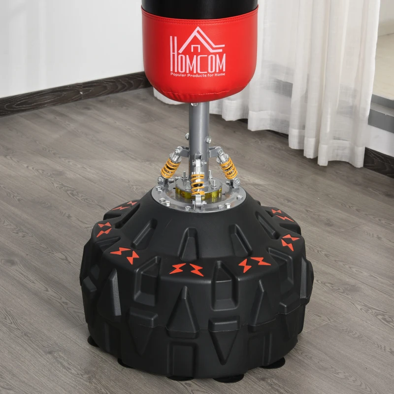 HOMCOM Sacco da Boxe da Terra Adulti, 180 cm Sacco Boxe da Terra con 10 Ventose, Sacchi da Kickboxing per Muay Thai MMA Allenamento Fitness, per Casa Palestra Home Gym, Nero e Rosso