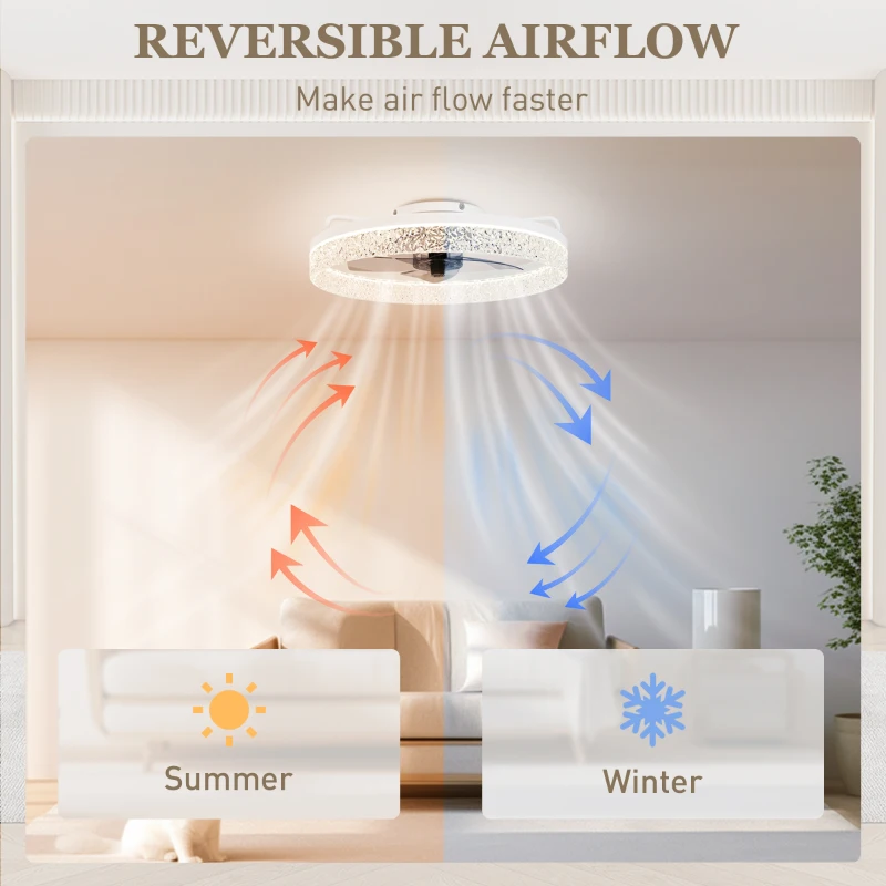 HOMCOM Ceiling Fan with Lights, Dimmable LED Mount Ceiling Fan Light with Remote App Control for Bedroom, White