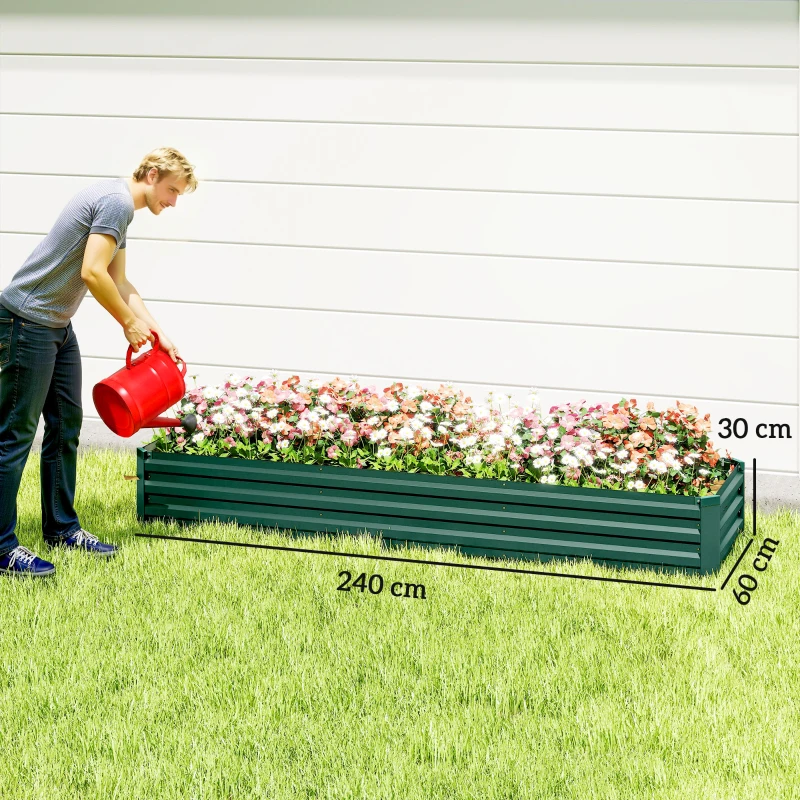 Outsunny Jardinera Exterior Grande Rectangular de Acero Galvanizado Huerto Urbano con Base Abierta 240x60x30 cm Verde