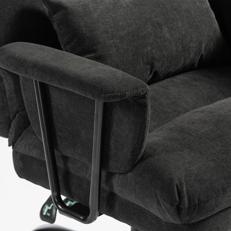 HOMCOM Office Chair, 180kg Heavy Duty Linen Computer Desk Chair with Lumbar Support, Wide Seat, Spring Cushion, Black