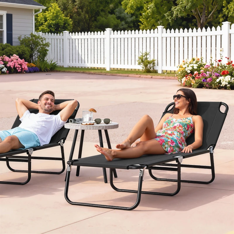 Outsunny Tumbona Plegable Reclinable con Ángulo Ajustable de 5 Posiciones para Jardín Exterior Piscina Terraza Camping Carga 120 kg 188x56x28 cm Negro