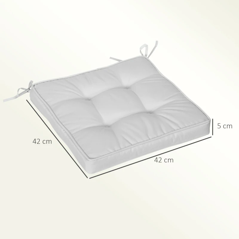 Outsunny Set of 4 Garden Seat Cushion with Ties, 42 x 42cm Replacement Dining Chair Seat Pad, Light Grey