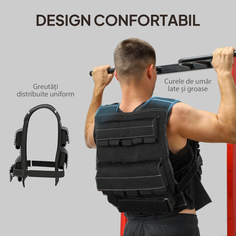 SPORTNOW Vestă cu Greutăți Reglabilă 20 kg cu 20 de Greutăți, Vestă cu Benzi Reflectorizante, 50x40 cm, Neagră