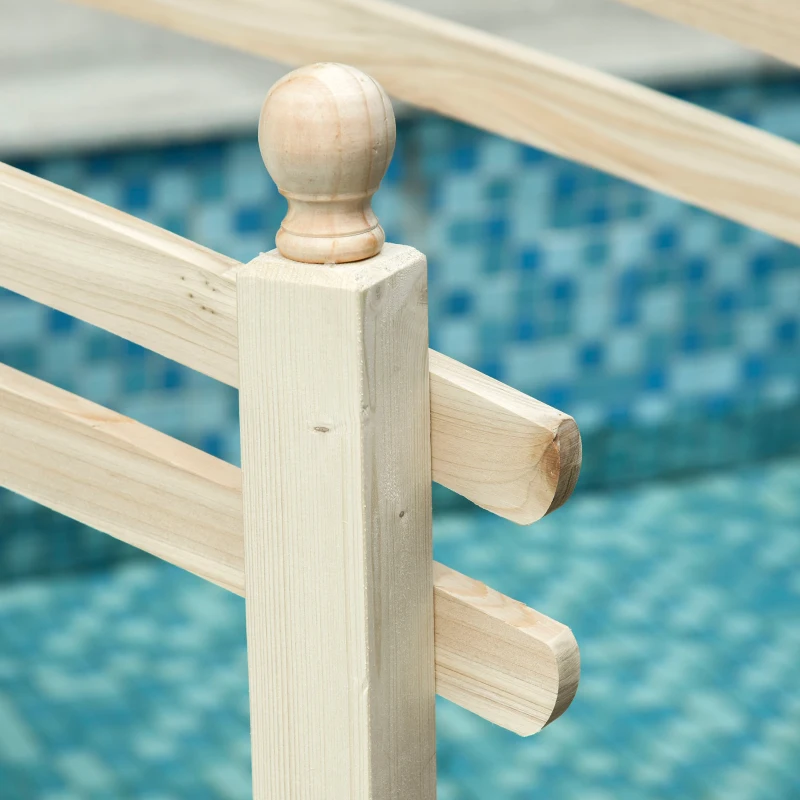 Outsunny Ponticello di Legno per Giardino Passerella Curva con Ringhiera, 228x75x110cm Colore Legno Naturale