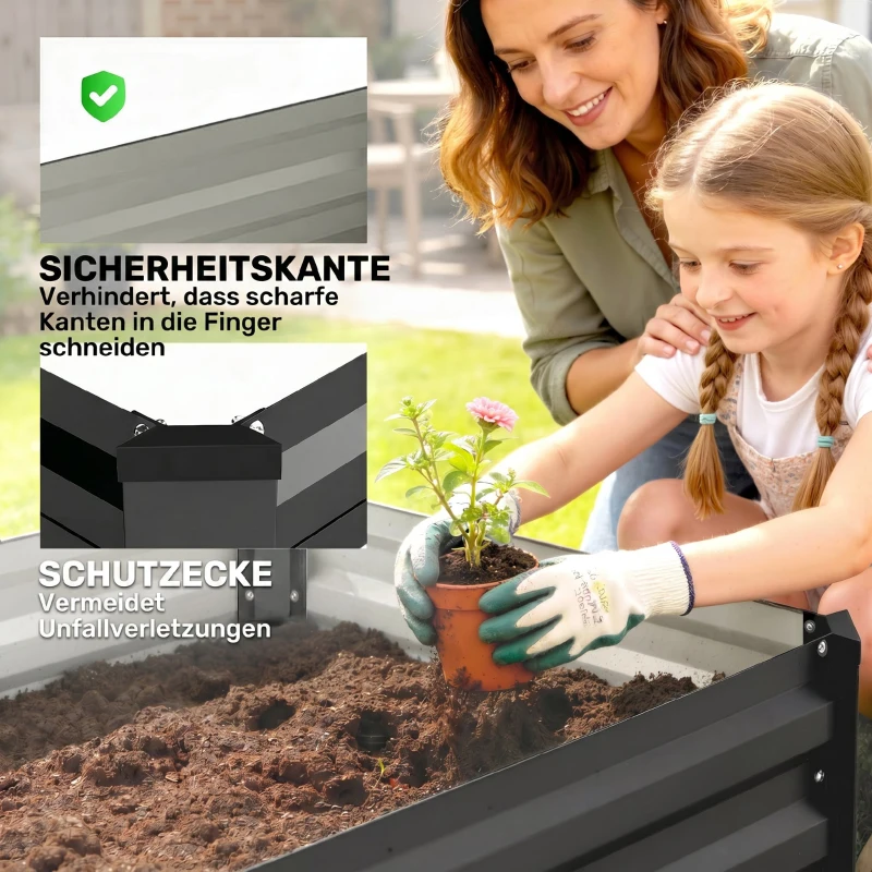 Outsunny Hochbeet Gartenbeet Kräuterbeet, wetterbeständig, offener Boden, 100 x 60 x 30 cm, Dunkelgrau
