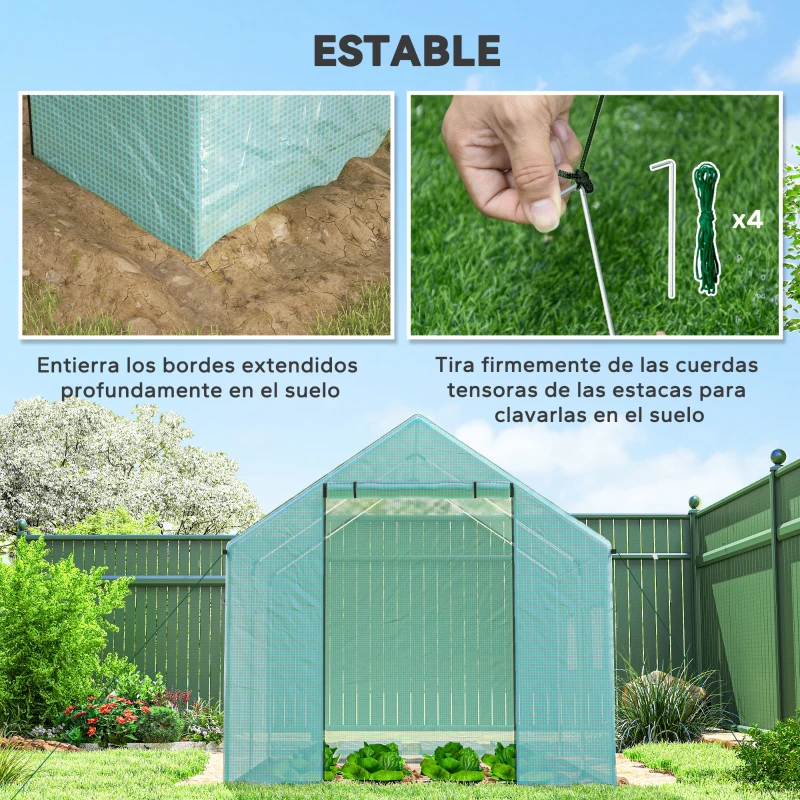 Outsunny Invernadero de Túnel 2x3x2 m con 4 Ventanas de Malla y Puerta con Cremallera Invernadero de Huerto para Jardín Verde