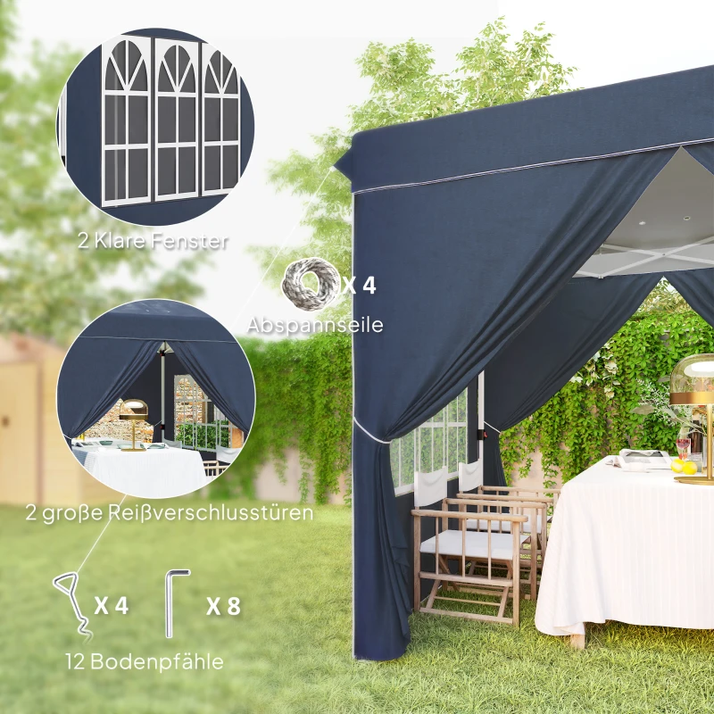 Outsunny 2,5 x 2,5 m pop-up paviljoen met zijwanden en draagtas, UPF50+ in hoogte verstelbaar tuintent, Donkerblauw