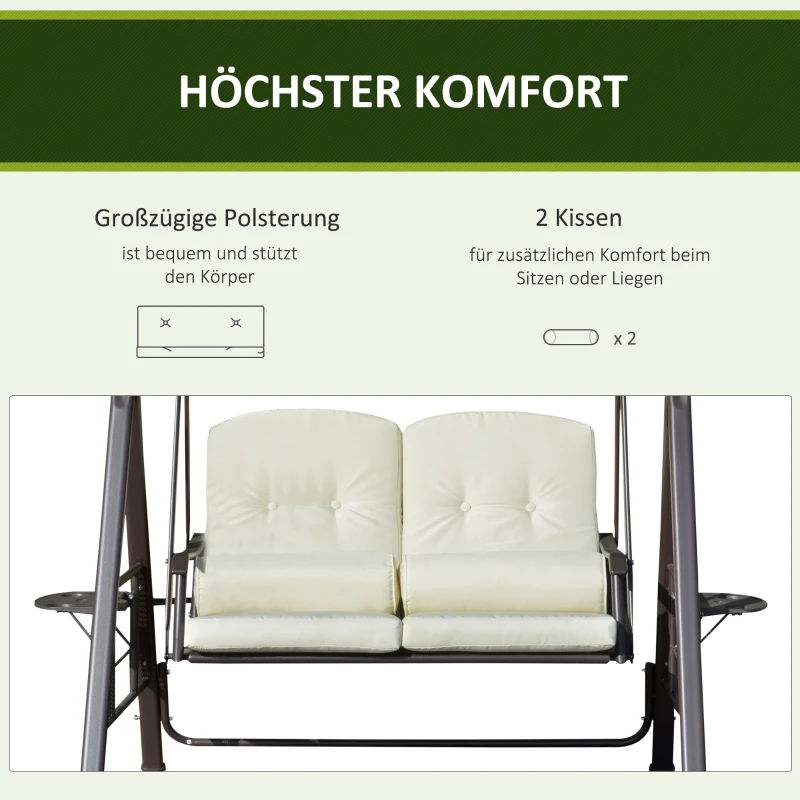 Outsunny 2-zits tuinschommelstoel met luifel Kussenblad Metaal Polyester Beige 162 x 118 x 173 cm