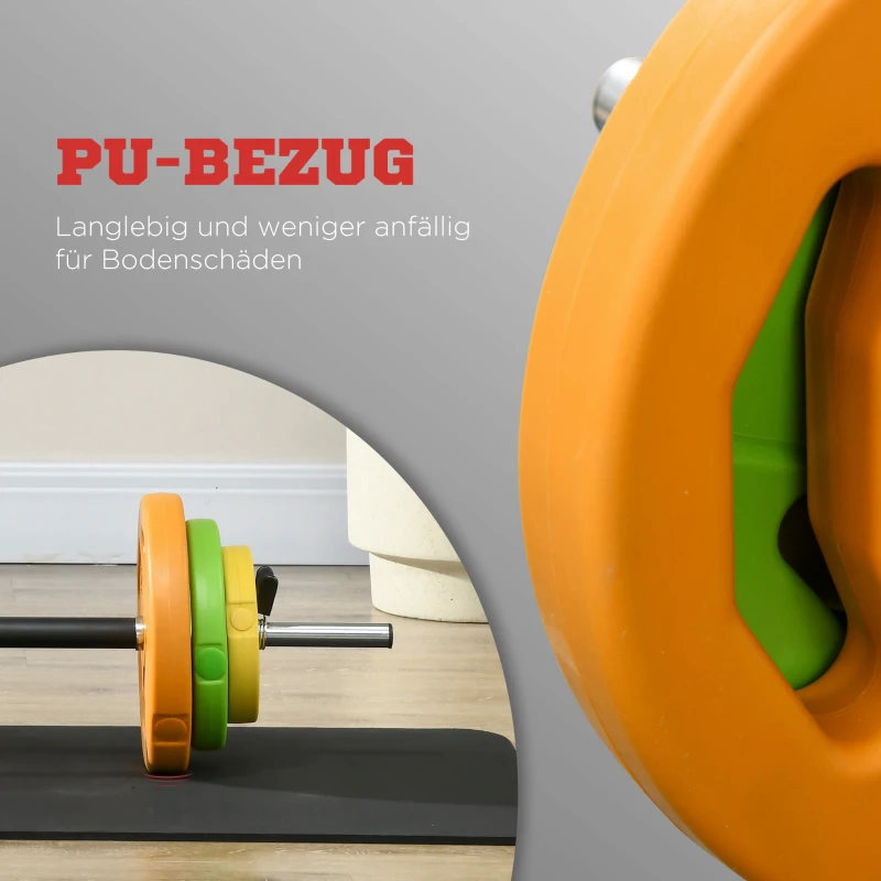 HOMCOM 20kg Halterset van Gietijzer Korte Halters met Verbindingsbuis Antislip Handvat Meerkleurig