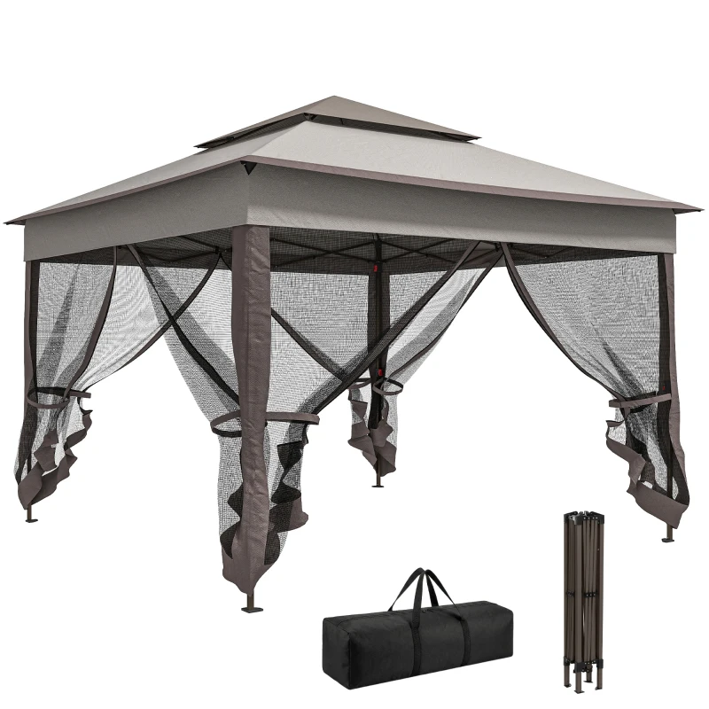 Outsunny Opvouwbare Tuinpaviljoen met Zijwanden Grijs 3,25 x 3,25 x 2,7 m