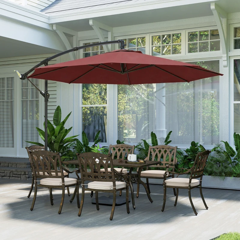 Outsunny 3 m Overhanging Cantilever Parasol, with Cross Base - Wine Red