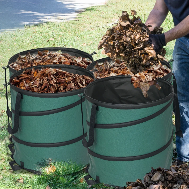 Outsunny Tuinafvalzak 4x86L Waterdicht met Draagschlaufen & Handvatten, Stabiel Robuust Groen