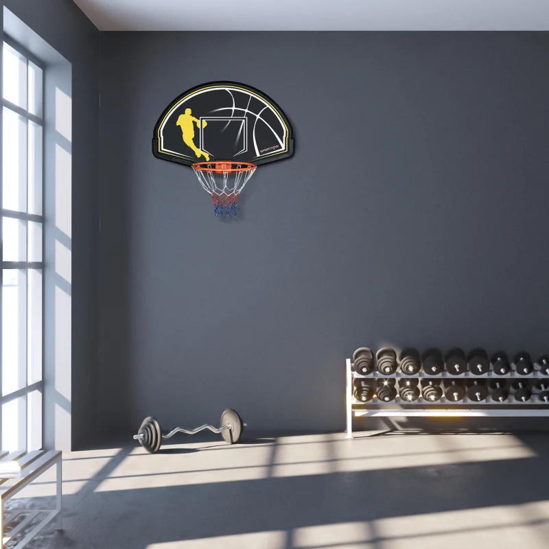 sportnow Canestro Basket per Bambini e Adulti da Indoor e Outdoor in Acciaio e PE, 110x90x70 cm, Nero e Giallo