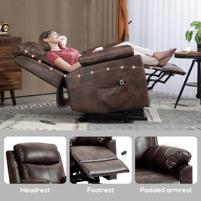 HOMCOM Faux Leather 70° Electric Riser Recliner Chair, Dark Brown