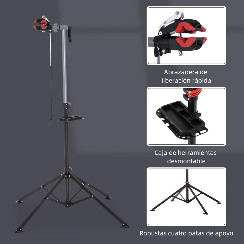 HOMCOM Soporte de Reparación Caballete para Bicicleta con Altura Ajustable y Giratorio 100x100x109-180 cm Negro