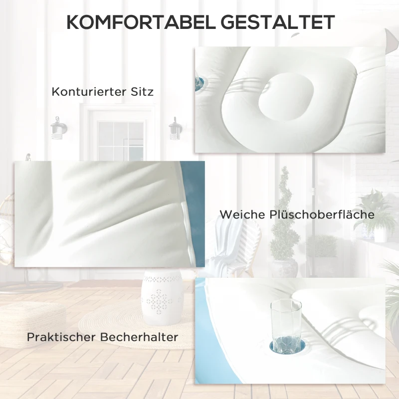 Outsunny Opblaasbare Stoel Luchtstoel Buitensstoel, 125 x 100 x 87cm, Wit + Blauw
