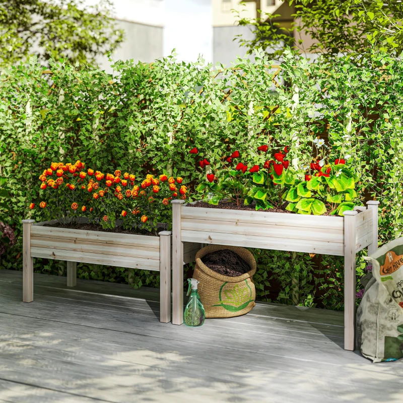 Outsunny Fioriera da Esterno a 2 Livelli in Legno di Abete con Foro di Drenaggio, 115x114x76 cm