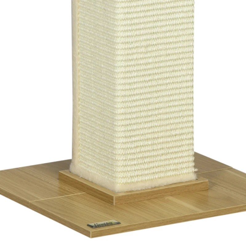 PawHut kattenboom, 80 cm, krabpaal voor katten met speelgoedbal, krabpaal van sisaltouw, krabpaal voor katten met krabplank, kattenmeubel, eiken+crèmewit