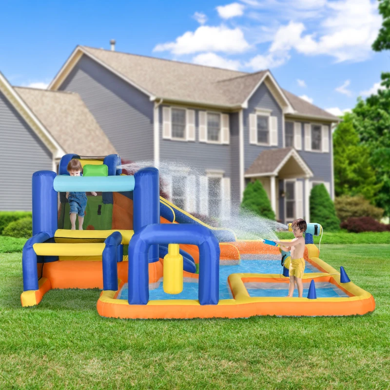 Outsunny Castillo Hinchable Infantil con Tobogán Piscina Muro de Escalada Inflador y Bolsa de Transporte 430x420x200cm Multicolor