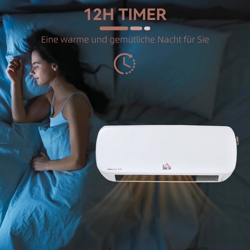HOMCOM Wandverwarmingsventilator 2000W met Afstandsbediening 2 Verwarmingsmodus LED-display 12u Timer voor Badkamer