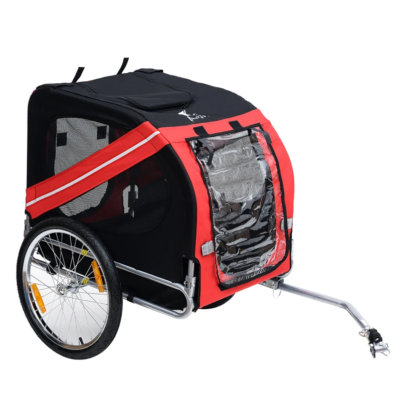 PawHut Remorque vélo pour Chien Animaux 8 réflecteurs Drapeau Barre attelage Inclus Acier Polyester imperméable Max. 30 Kg 130L x 73l x 90H cm Rouge