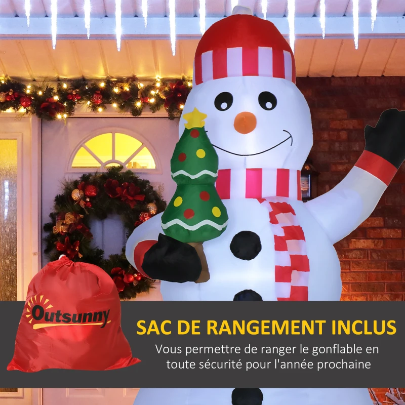 Outsunny Bonhomme de neige gonflable de Noël de 130 cm avec lumières LED, matériel fixation et souffleur, décoration de Noël pour l'intérieur et l'extérieur résistant aux intempéries IP44