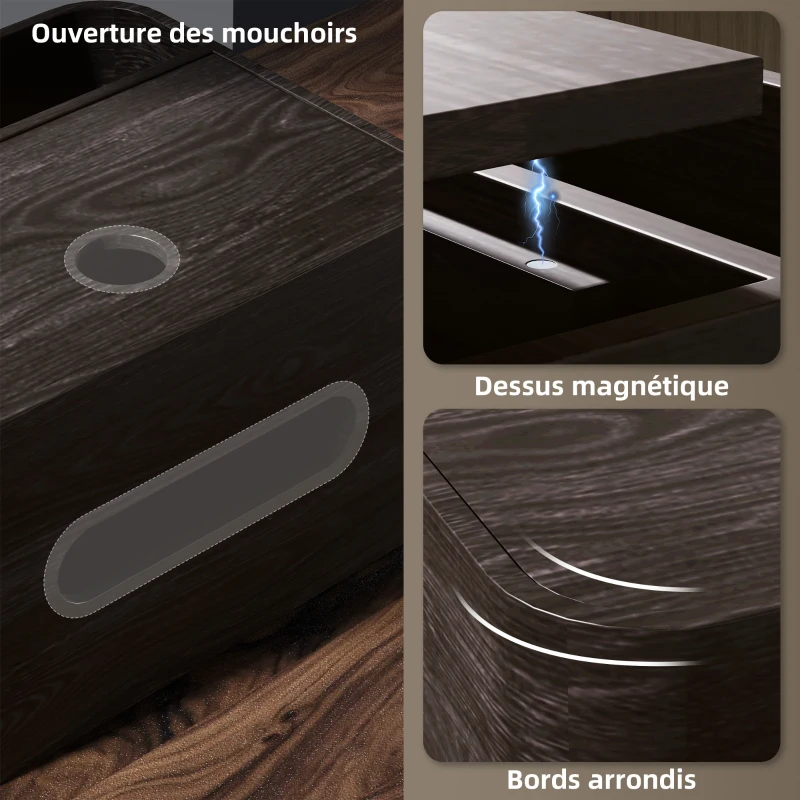 HOMCOM Organiseur de bureau rangement bureau multifonction avec 2 compartiments boîte à mouchoirs en bois marron