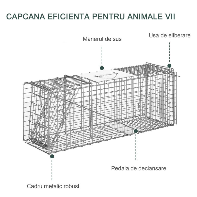 Outsunny Cușcă capcană pliabilă pentru animale vii din oțel, 81x26x34.5cm, Argintiu