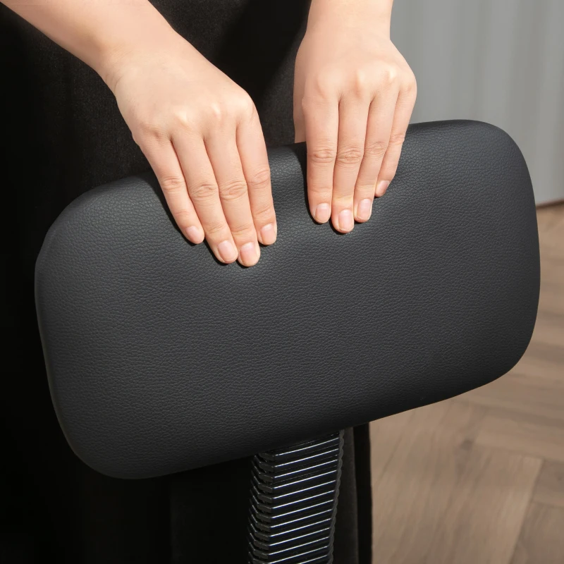 HOMCOM Bureaustoel, Compacte Draaistoel, Hoogteverstelbaar, met Voetensteun, 360° Draaibaar, Kunstleer, Metaal, Zwart
