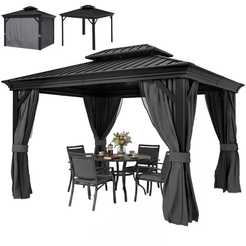 Outsunny 3.65 x 3m Aluminium Hardtop Gazebo, with Accessories - Dark Grey