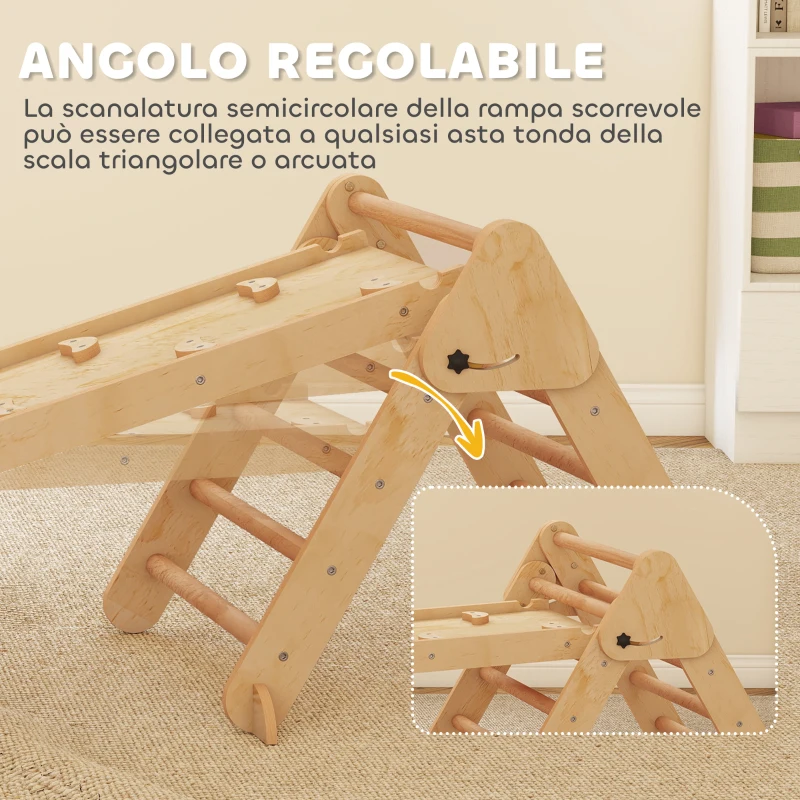 AIYAPLAY Gioco per Bambini 5 in 1 con Triangolo, Parete Liscia e Arco, in Legno di Pioppo e Pino, 188x70x59 cm