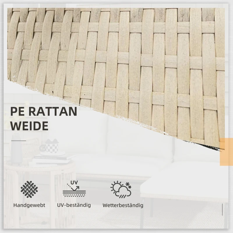 Outsunny Loungeset voor in de tuin, PE rattan, 122 x 79 x 75 cm, Natuur + Crèmewit