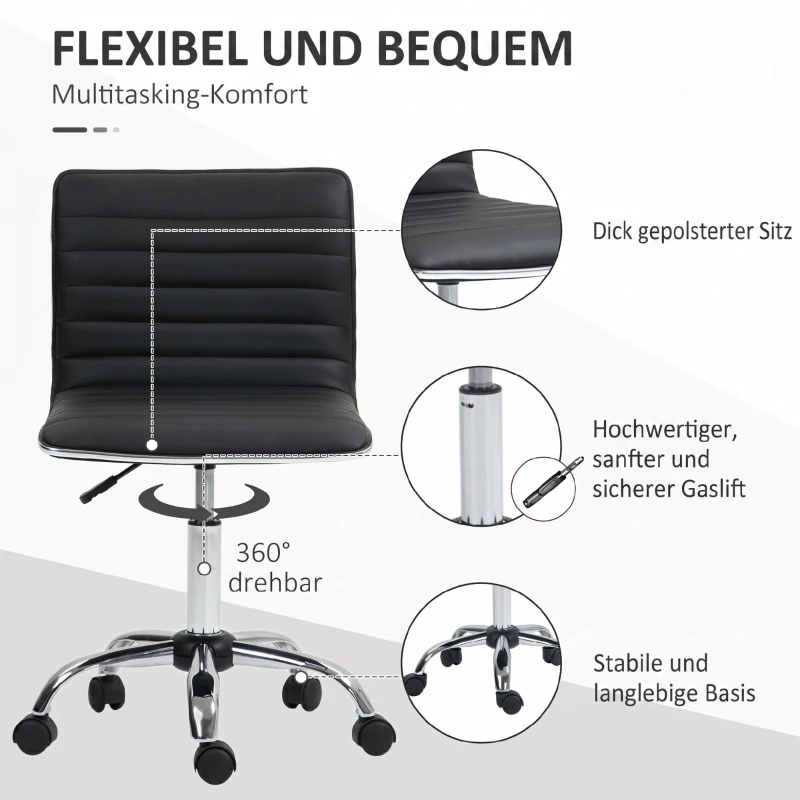 HOMCOM Scaun de birou ergonomic din piele PU, cu înălțime reglabilă, șezut rotativ și roți, negru
