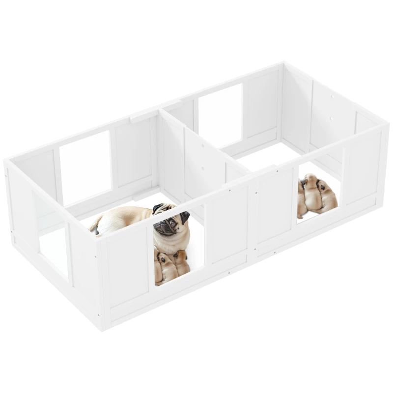 PawHut werpkist voor pups, puppybox met 2 kamers, hondenren met deur voor kleine honden, 164x80x48 cm, wit
