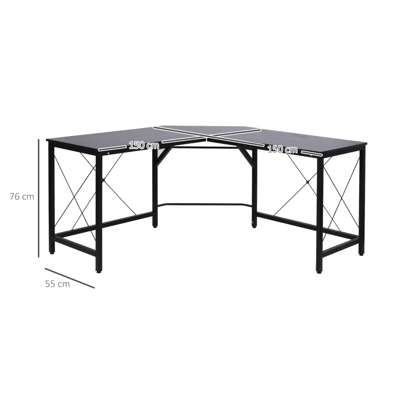 HOMCOM Bureau d'angle Bureau Informatique Design Moderne métal MDF Imitation Bois Noir