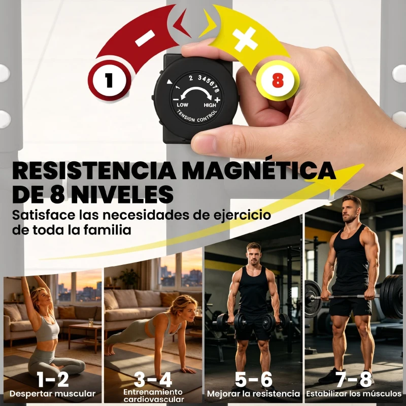 SPORTNOW Bicicleta Elíptica para Casa Silenciosa con Bluetooth Compatible con App Resistencia de 8 Niveles Sensor Pulso Ruedas