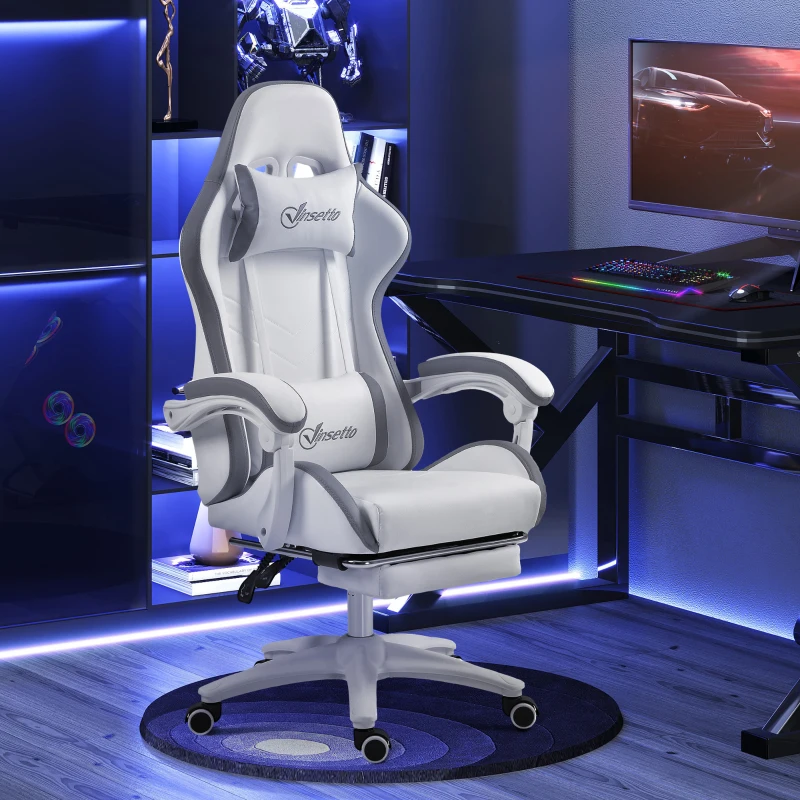 Vinsetto Chaise gaming fauteuil gaming ergonomique avec dossier inclinable à 135° et soutien lombaire, 65 x 65 x 121-129 cm blanc