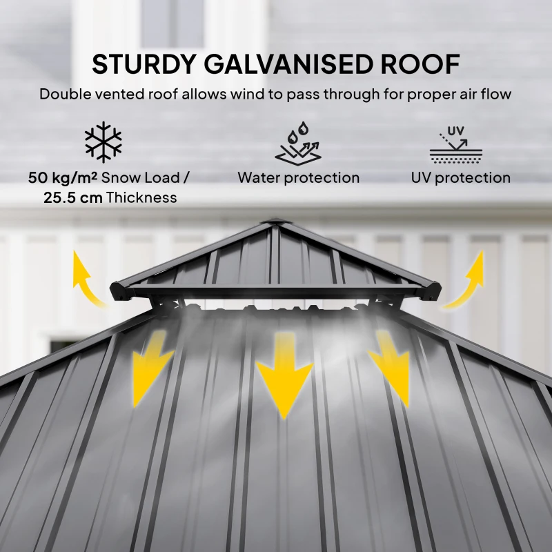 Outsunny 3.5 x 3.5m Outdoor Hardtop Gazebo Canopy with Two-tier Metal Roof and Solid Wood Frame Outdoor Patio Shelter for Patio, Garden, Black