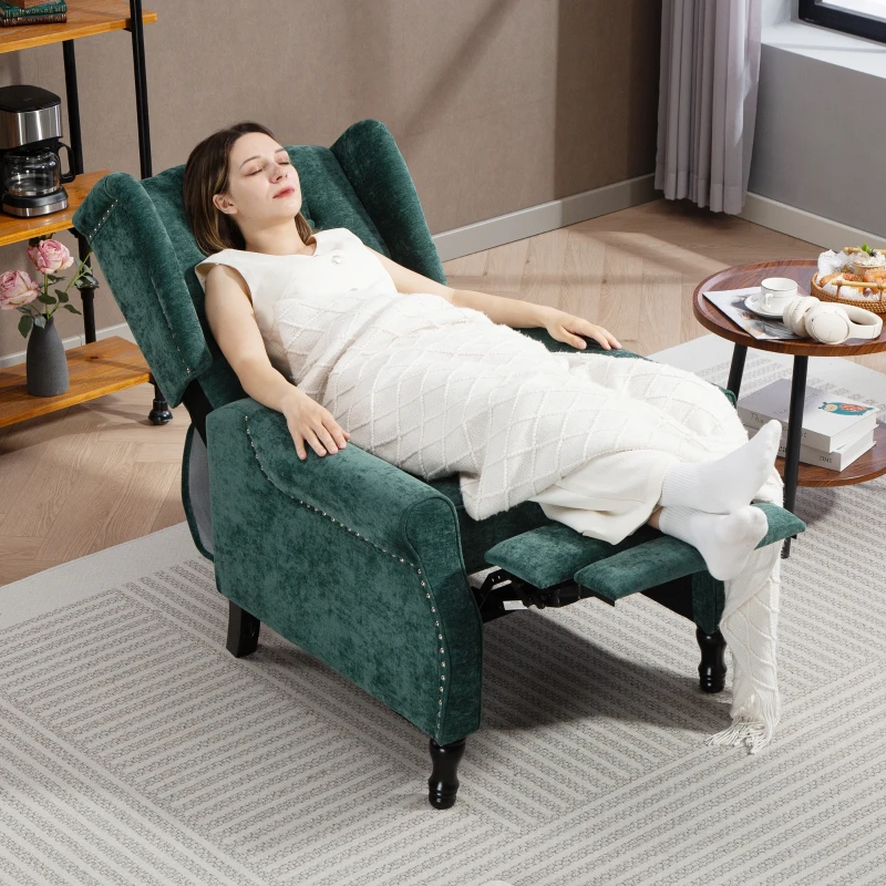 HOMCOM 150° Reclining Vintage Armchair, with footrest - Dark Green