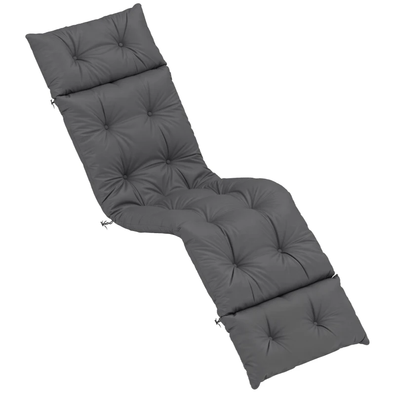 Outsunny Sun Lounger Cushion Only, 190 x 56 x 10 cm Garden Lounge Chair Cushion, UPF20+ 220gsm Fabric, Thick Sunbed Replacement Pad with 6 Ties, Dark Grey